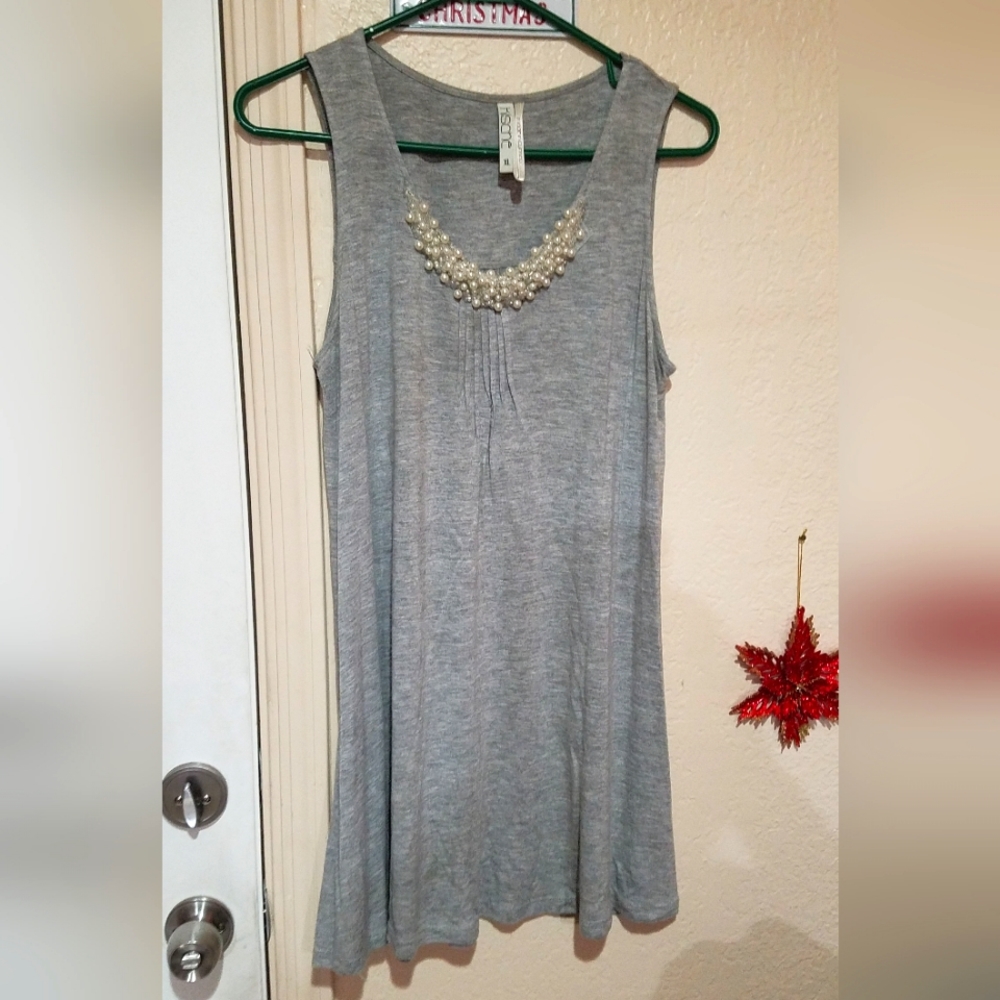 Kische Grey Blouse With Pearl Neckline Size XL